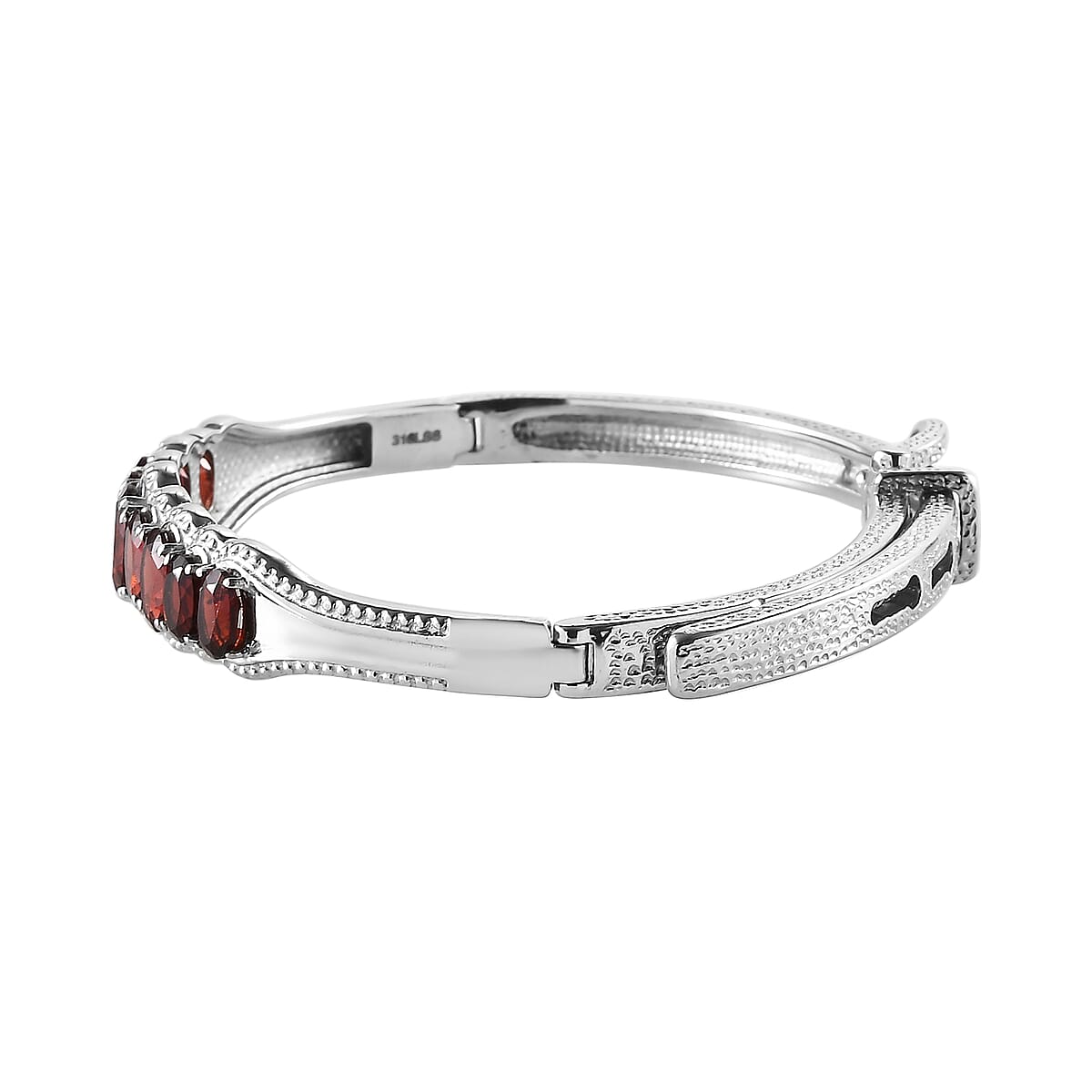 Mozambique Garnet 6.50 ctw Bangle Bracelet With Adjustable Lock in Stainless Steel (7.25 In) image number 3