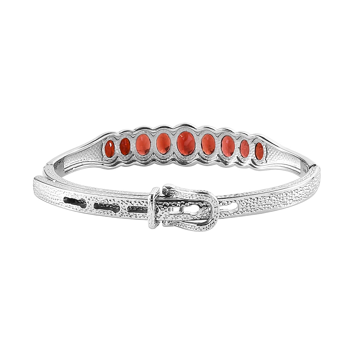 Mozambique Garnet 6.50 ctw Bangle Bracelet With Adjustable Lock in Stainless Steel (7.25 In) image number 4
