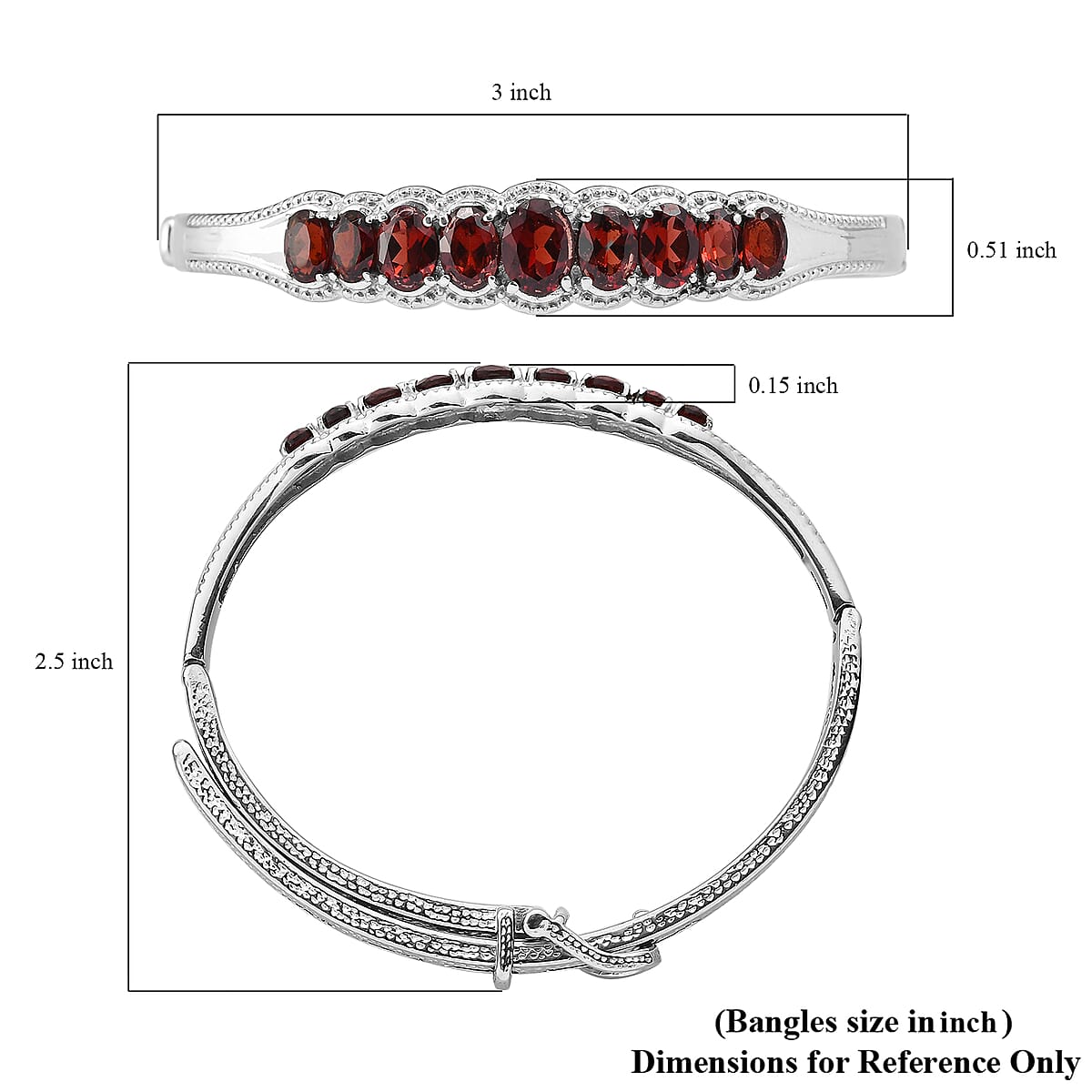 Mozambique Garnet 6.50 ctw Bangle Bracelet With Adjustable Lock in Stainless Steel (7.25 In) image number 5
