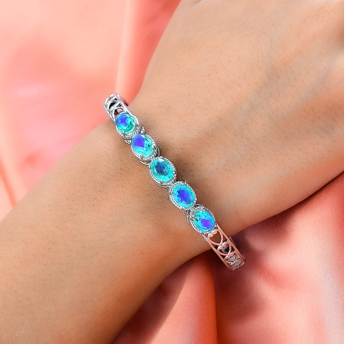 Peacock Quartz (Triplet) Bangle Bracelet in Stainless Steel (8.00 In) 7.25 ctw image number 2