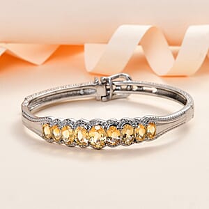 Brazilian Citrine Bangle Bracelet With Adjustable Lock in Stainless Steel (7.25 In) 6.10 ctw