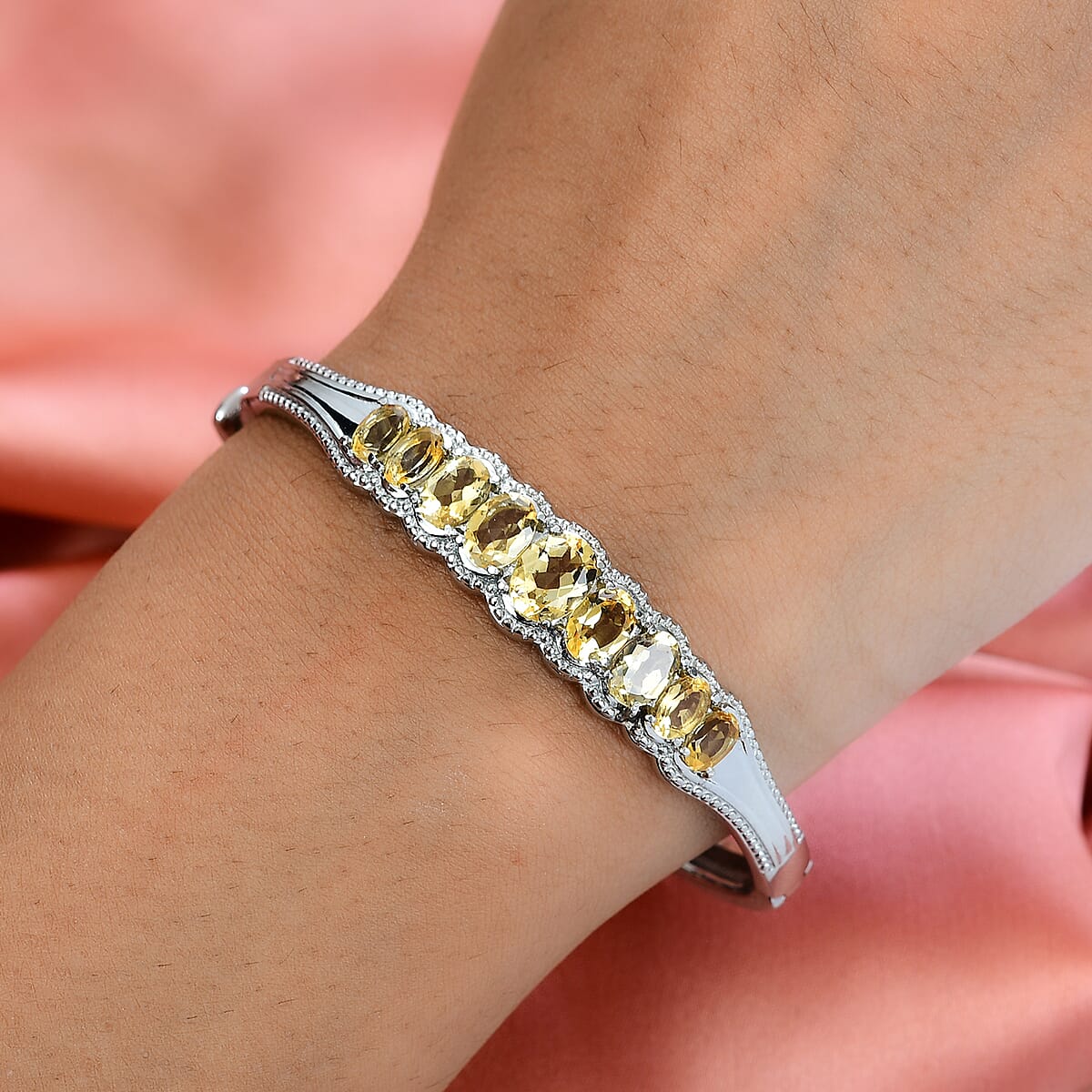 Brazilian Citrine Bangle Bracelet With Adjustable Lock in Stainless Steel (7.25 In) 6.10 ctw image number 2