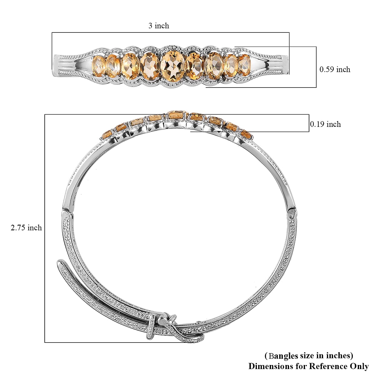 Brazilian Citrine Bangle Bracelet With Adjustable Lock in Stainless Steel (7.25 In) 6.10 ctw image number 5