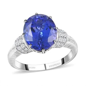 Rhapsody Certified & Appraised AAAA Vivid Tanzanite Ring,  E-F VS Diamond Accent Ring, 950 Platinum Ring, Wedding Ring For Her 8.65 Grams 5.50 ctw (Size 8)