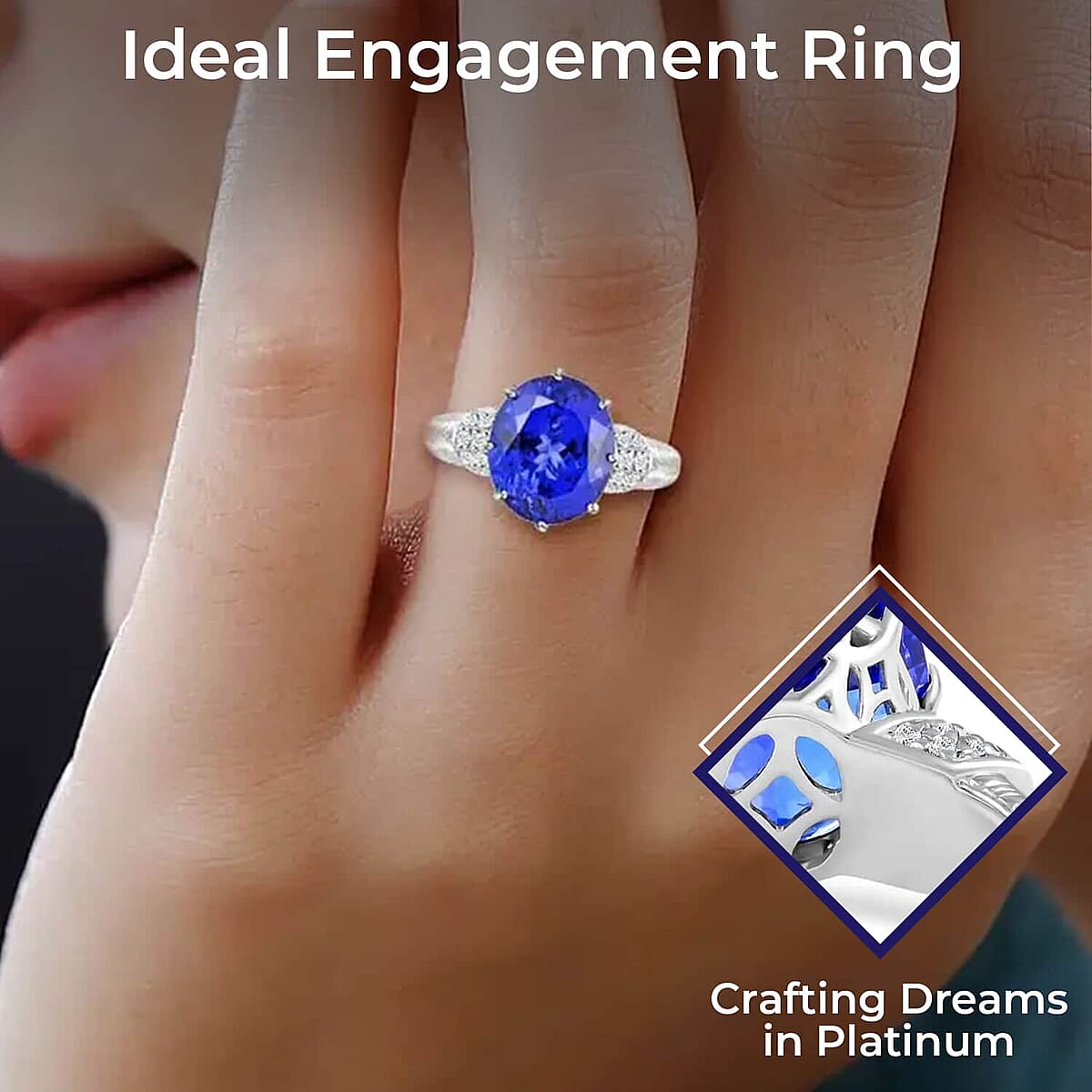 Rhapsody Certified & Appraised AAAA Vivid Tanzanite Ring,  E-F VS Diamond Accent Ring, 950 Platinum Ring, Wedding Ring For Her 8.65 Grams 5.50 ctw (Size 8) image number 2