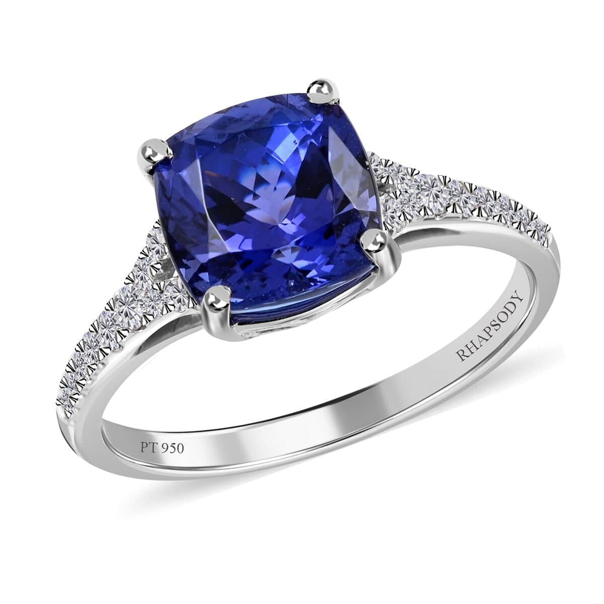 Certified and Appraised Rhapsody 950 Platinum AAAA Tanzanite and E-F VS Diamond Ring (Size 10.0) 4.45 Grams 2.85 ctw image number 0