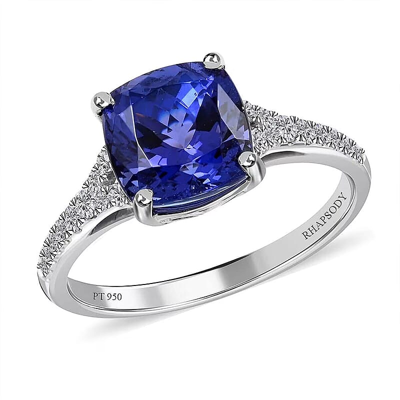 Certified and Appraised Rhapsody 950 Platinum AAAA Tanzanite and E-F VS Diamond Ring (Size 6.0) 4.45 Grams 2.85 ctw