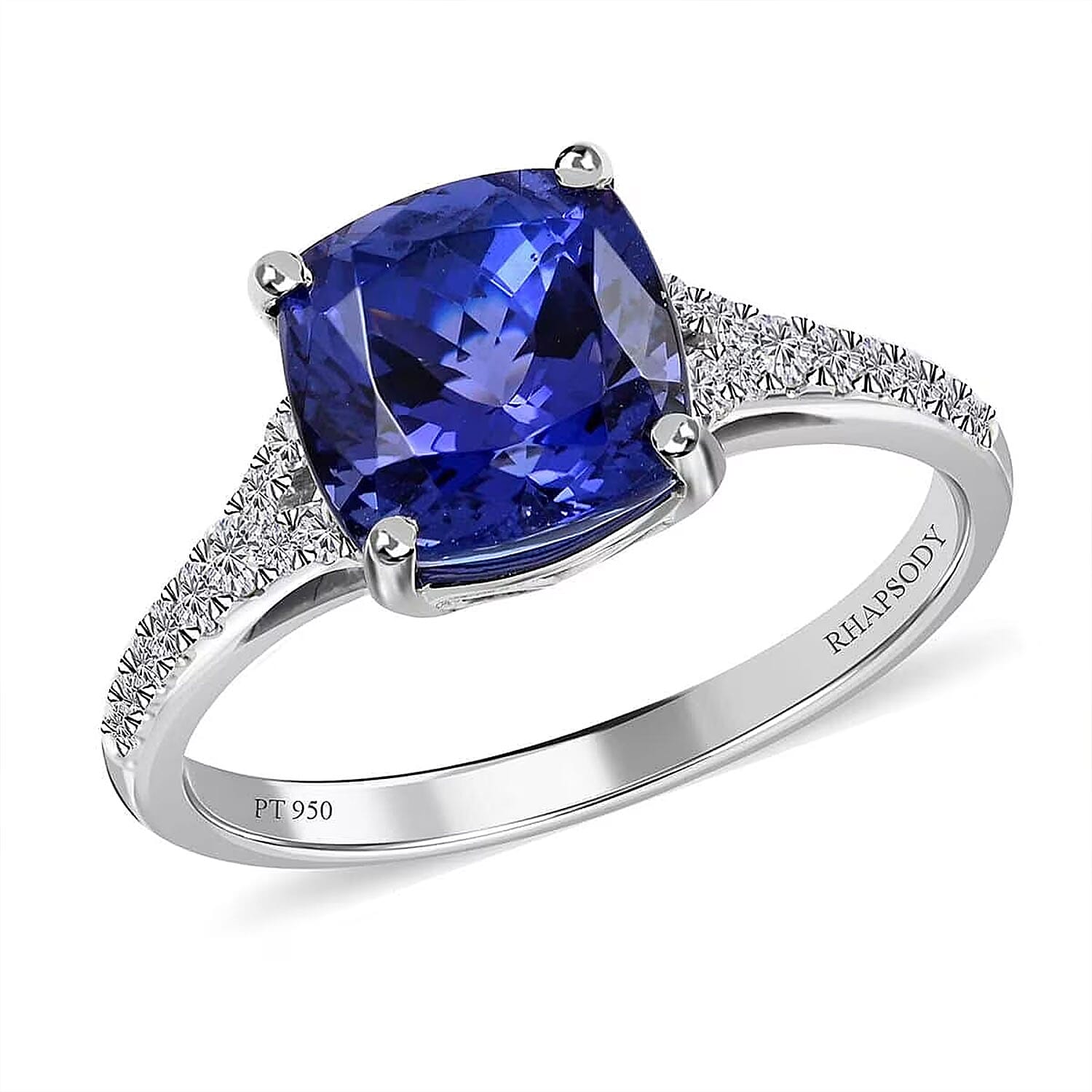 Certified and Appraised Rhapsody 950 Platinum AAAA Tanzanite and E-F VS Diamond Ring (Size 7.0) 4.45 Grams 2.85 ctw