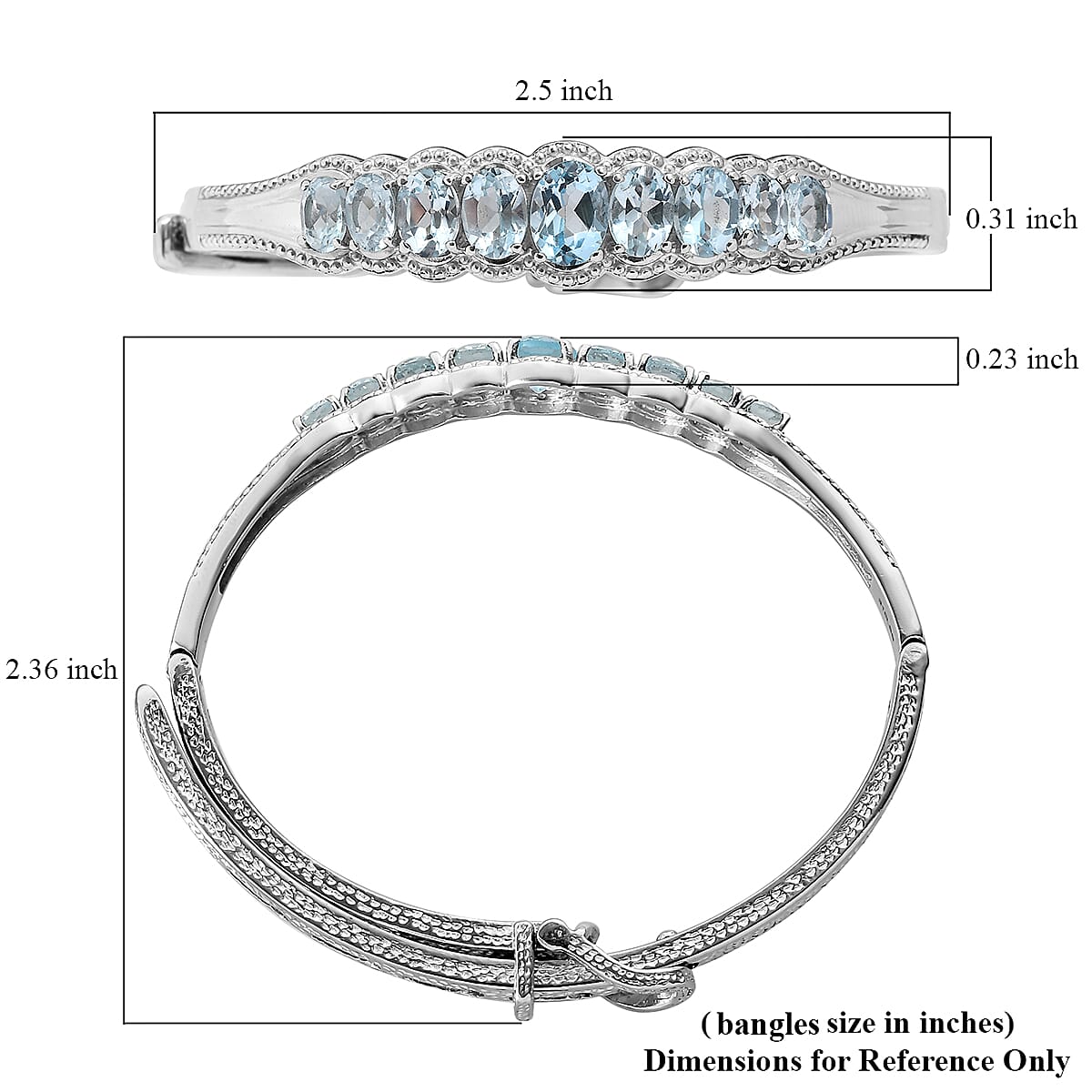 Sky Blue Topaz Bangle Bracelet With Adjustable Lock in Stainless Steel (7.25 In) 6.65 ctw image number 4