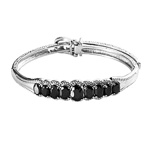 Thai Black Spinel Bangle Bracelet With Adjustable Lock in Stainless Steel (7.25 In) 6.65 ctw