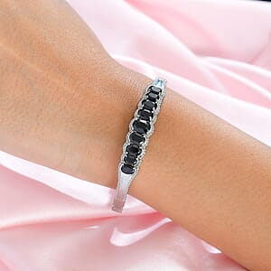 Thai Black Spinel Bangle Bracelet With Adjustable Lock in Stainless Steel (7.25 In) 6.65 ctw