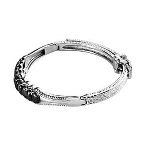 Thai Black Spinel Bangle Bracelet With Adjustable Lock in Stainless Steel (7.25 In) 6.65 ctw