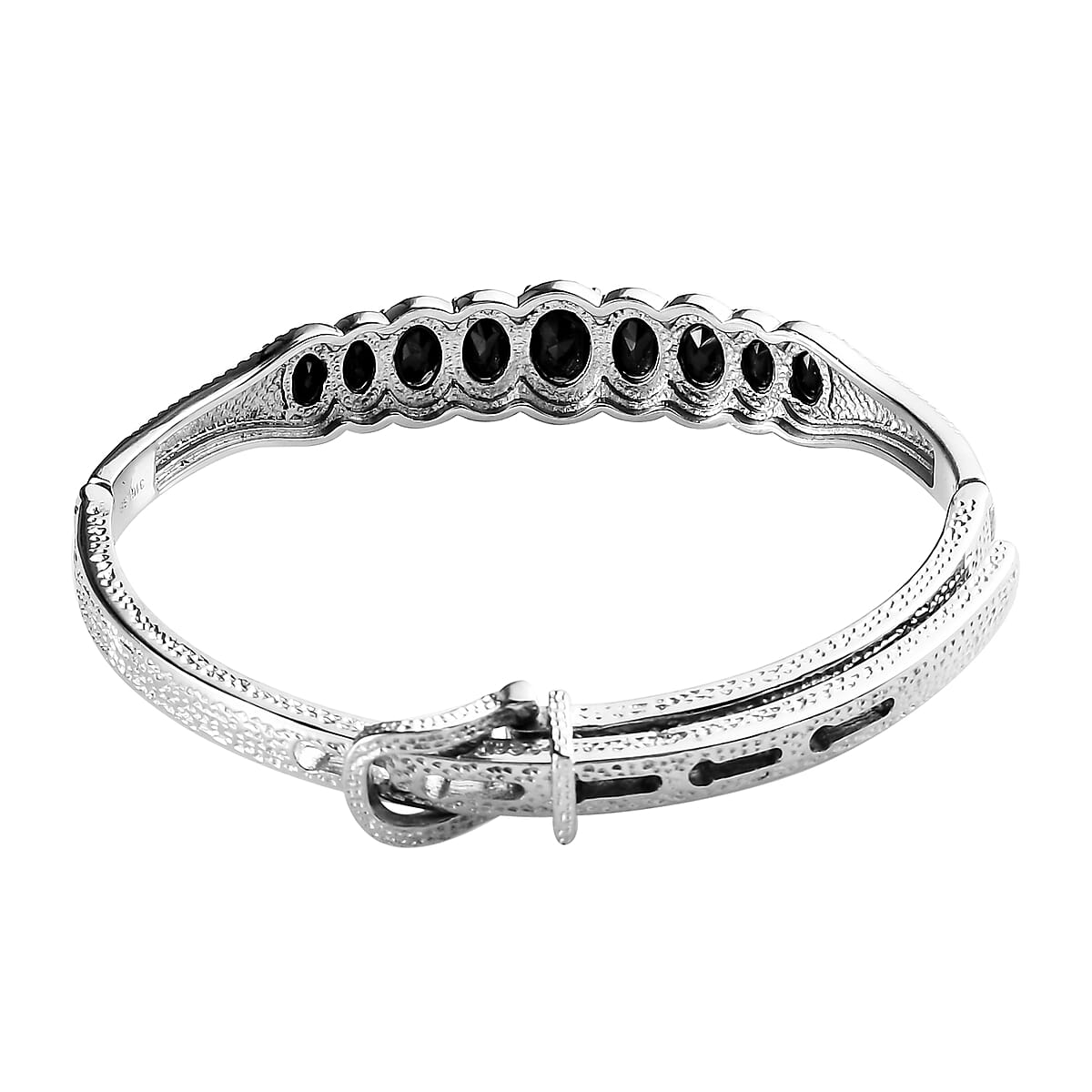 Thai Black Spinel Bangle Bracelet With Adjustable Lock in Stainless Steel (7.25 In) 6.65 ctw image number 4