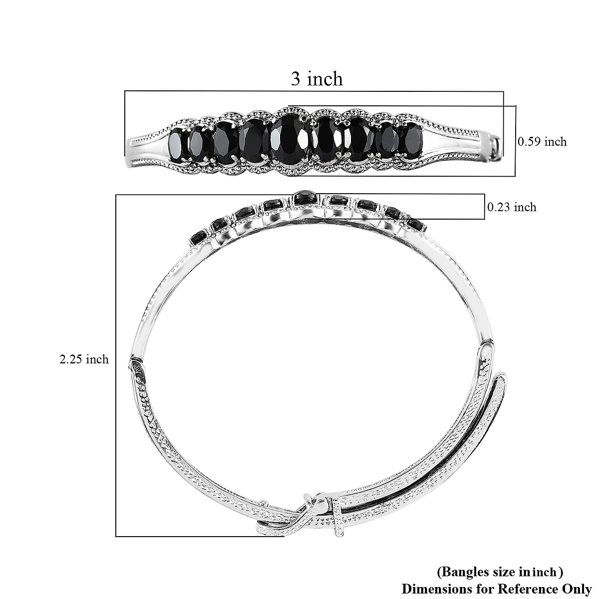 Thai Black Spinel Bangle Bracelet With Adjustable Lock in Stainless Steel (7.25 In) 6.65 ctw image number 5