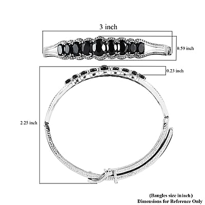 Thai Black Spinel Bangle Bracelet With Adjustable Lock in Stainless Steel (7.25 In) 6.65 ctw
