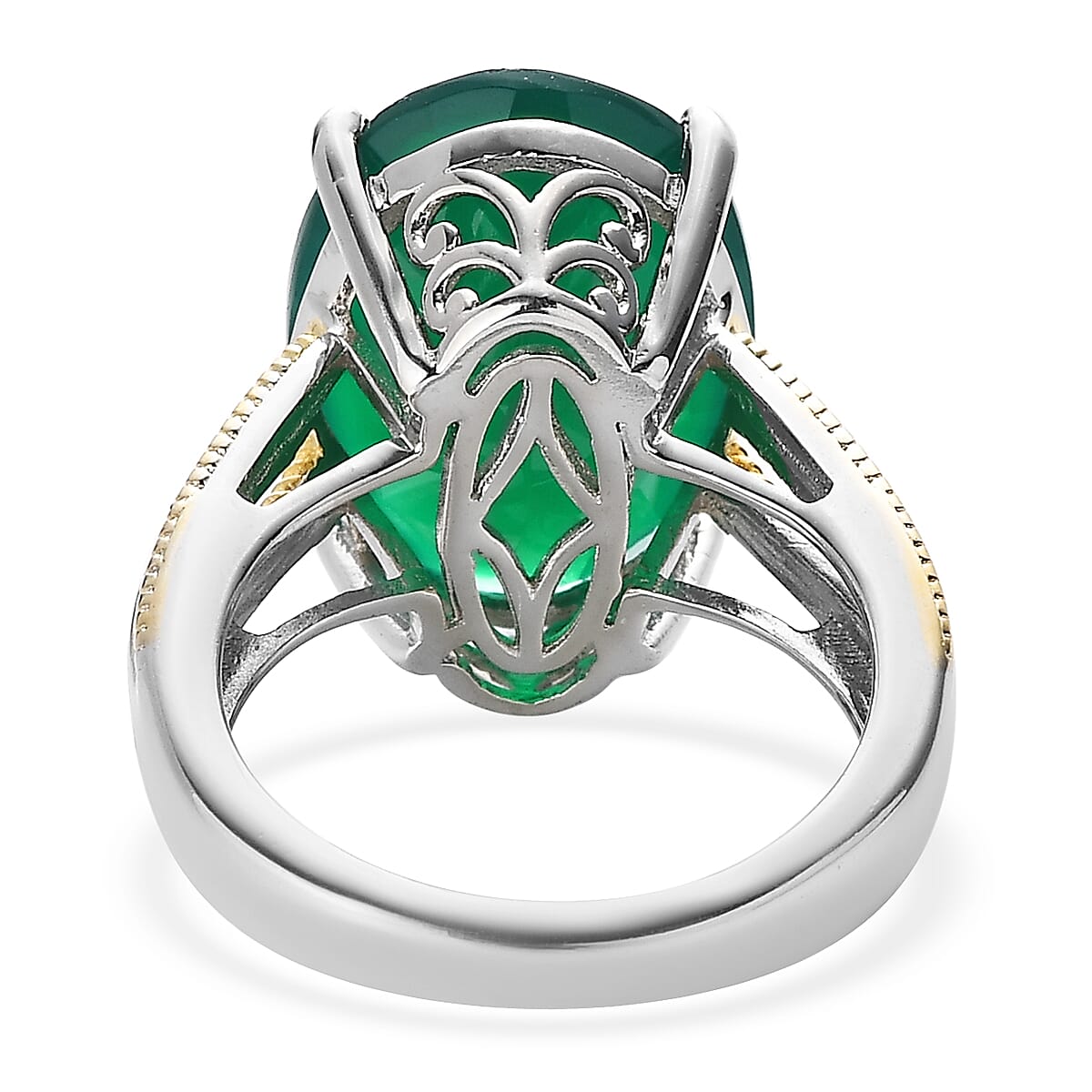 Karis Verde Onyx Solitaire Ring in 18K YG Plated and Platinum Bond (Size 10.0) 8.00 ctw
