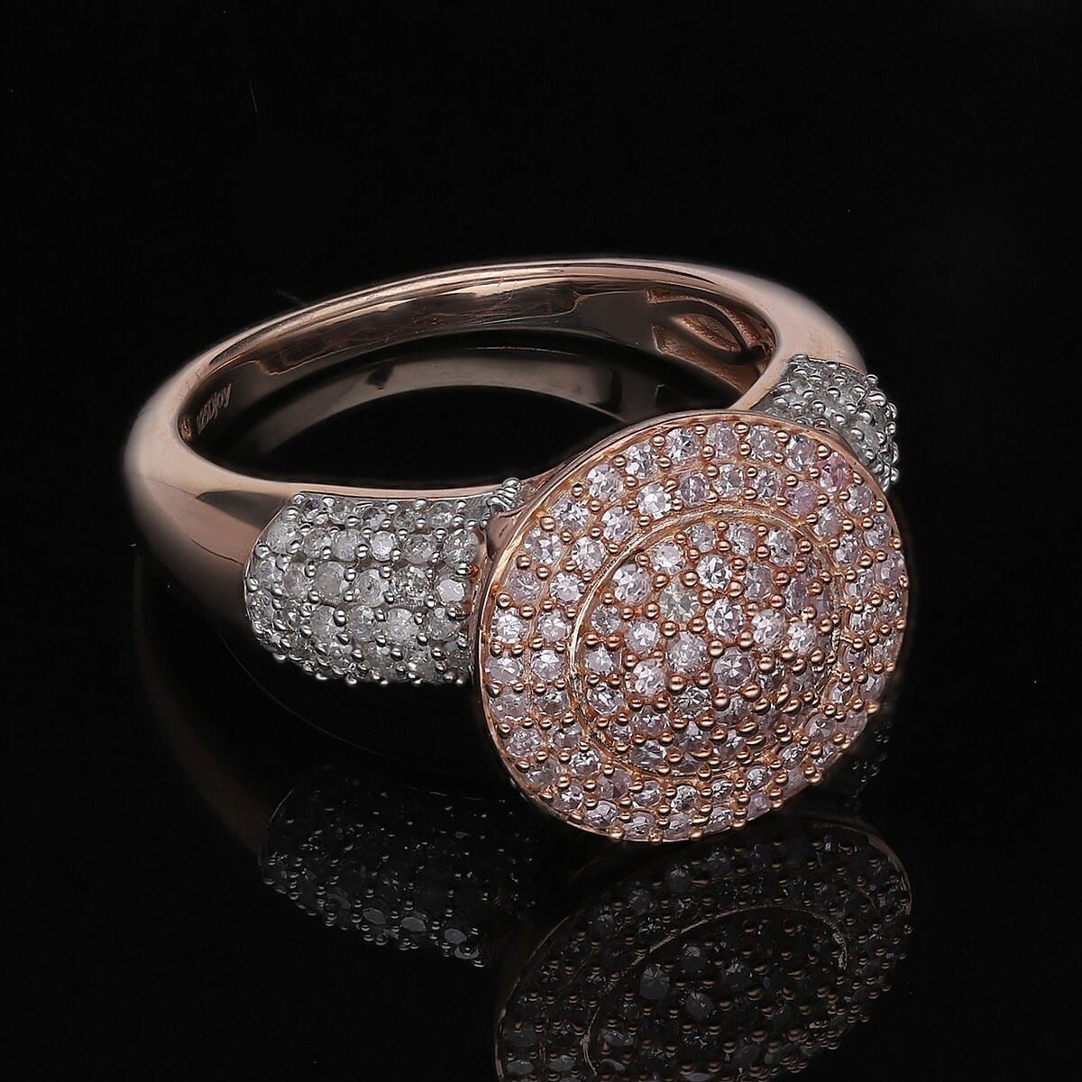 Natural Pink and White Diamond I3 Ring in Vermeil Rose Gold Over Sterling Silver (Size 7.0) 1.00 ctw image number 1