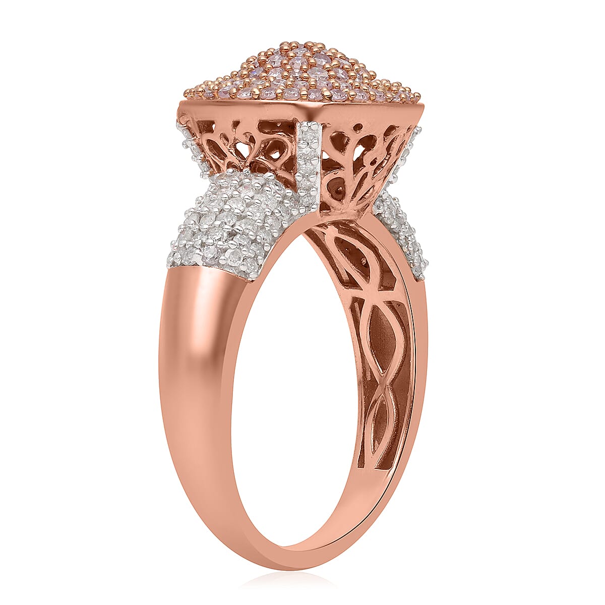 Natural Pink and White Diamond I3 Ring in Vermeil Rose Gold Over Sterling Silver (Size 7.0) 1.00 ctw image number 3
