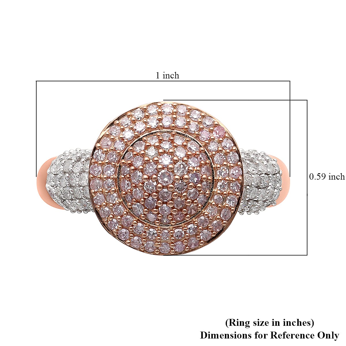 Natural Pink and White Diamond I3 Ring in Vermeil Rose Gold Over Sterling Silver (Size 7.0) 1.00 ctw image number 5