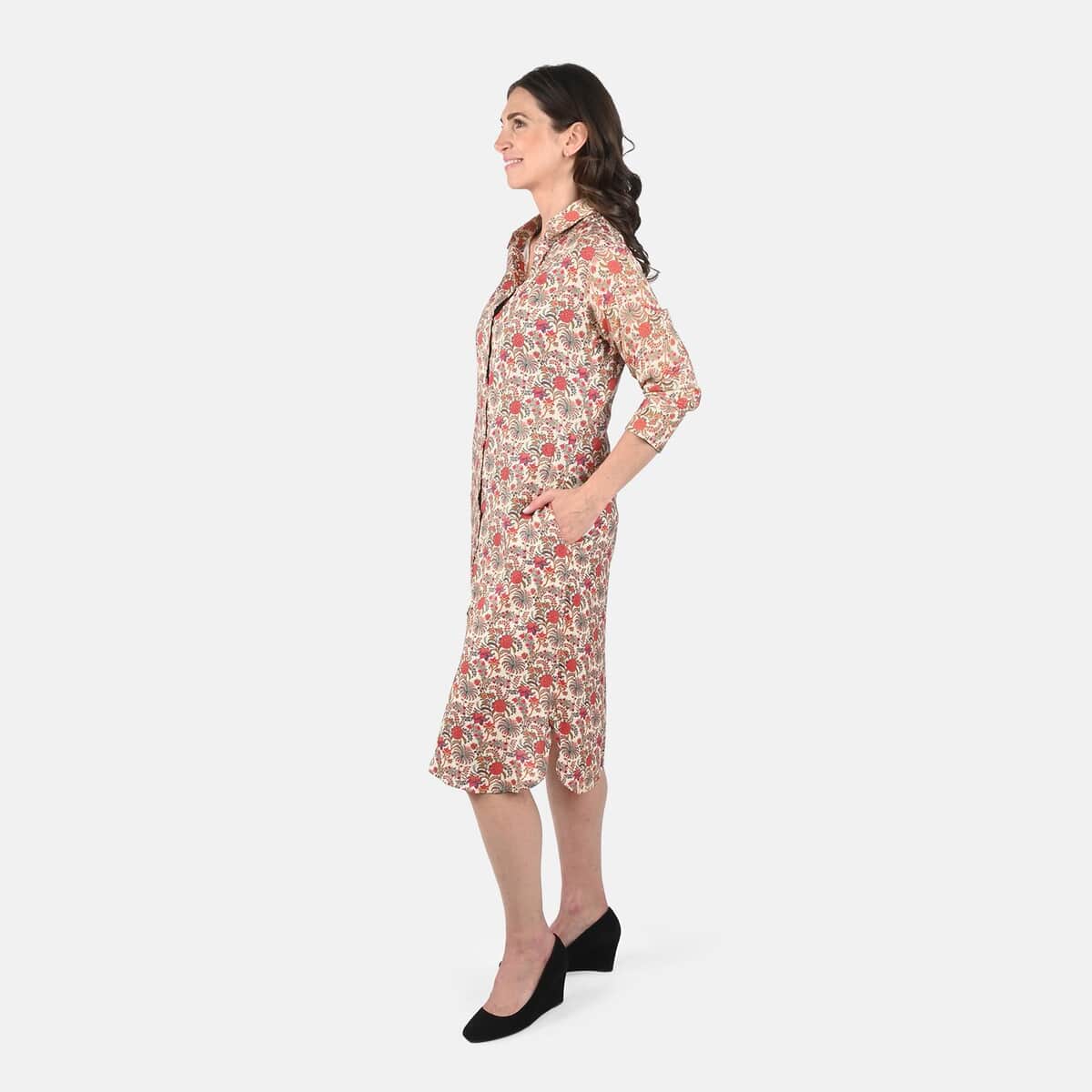 Red & Multi Color Floral Pattern Long Dress - L image number 2