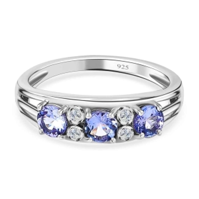Tanzanite and White Zircon 0.84 ctw Ring in Platinum Over Sterling Silver (Size 10)