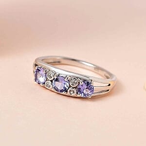 Tanzanite and White Zircon 0.84 ctw Ring in Platinum Over Sterling Silver (Size 10)