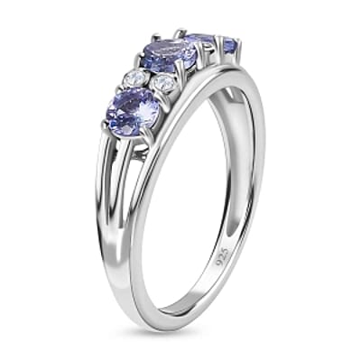 Tanzanite and White Zircon 0.84 ctw Ring in Platinum Over Sterling Silver (Size 10)