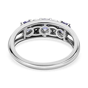 Tanzanite and White Zircon 0.84 ctw Ring in Platinum Over Sterling Silver (Size 10)