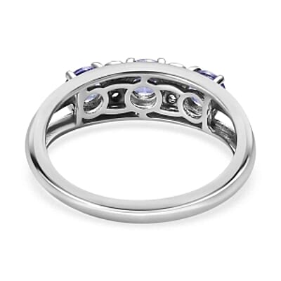 Tanzanite and White Zircon 0.84 ctw Ring in Platinum Over Sterling Silver (Size 10)