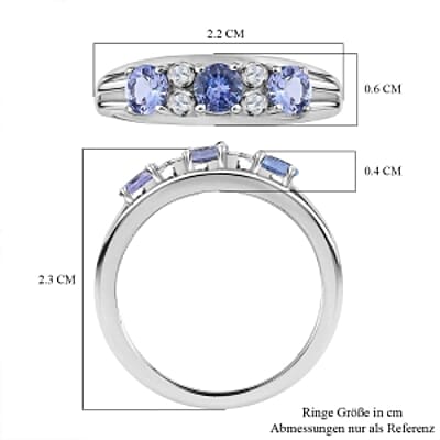 Tanzanite and White Zircon 0.84 ctw Ring in Platinum Over Sterling Silver (Size 10)