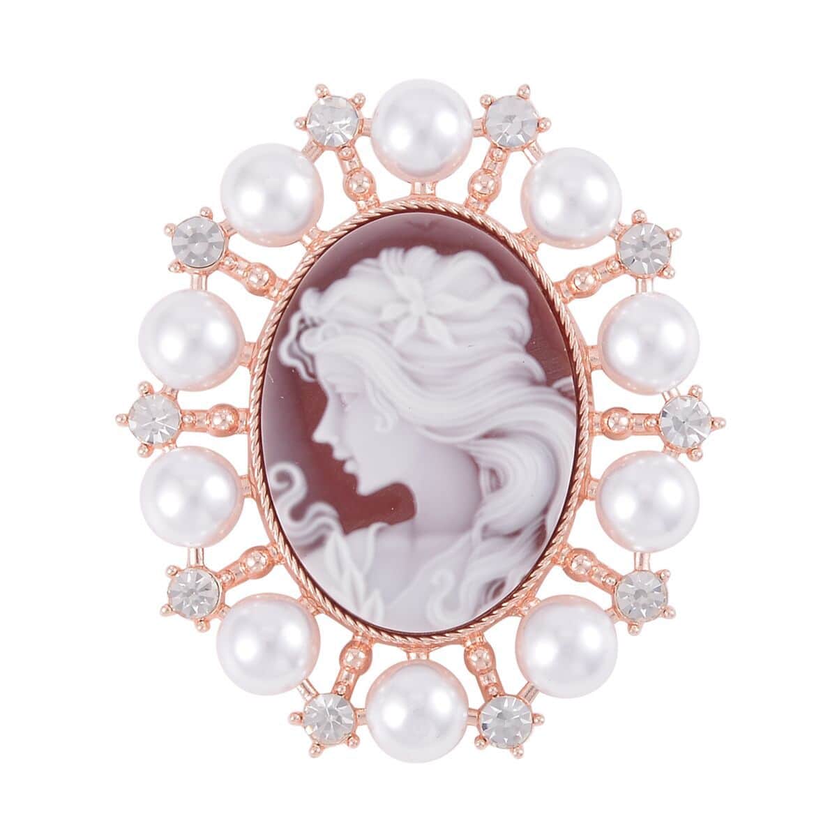 Red Cameo and Multi Gemstone Brooch in Rosetone 6.00 ctw image number 0