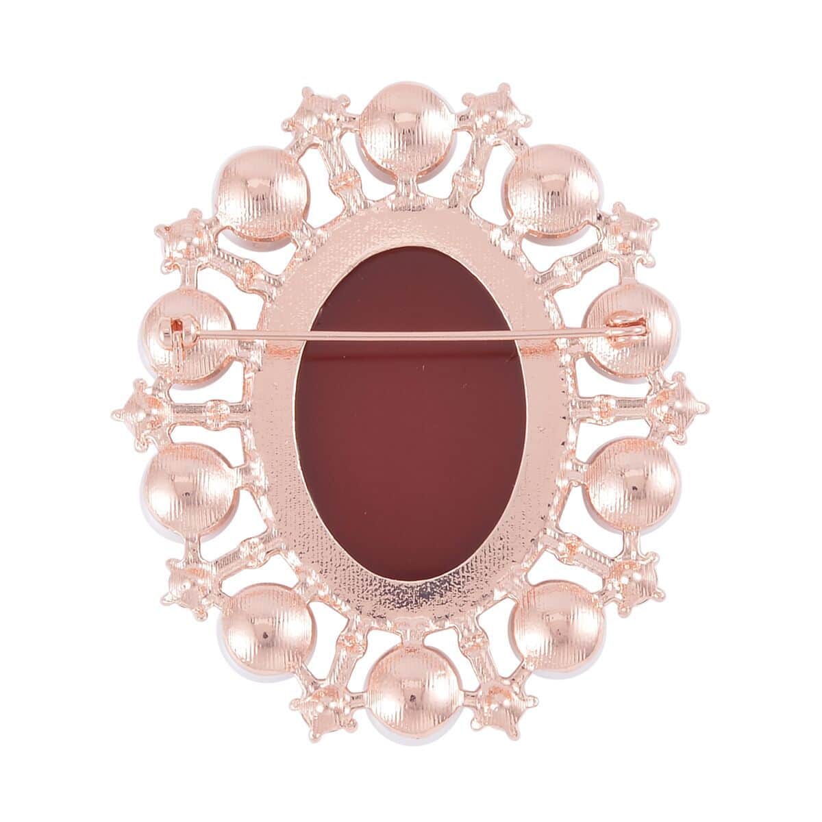 Red Cameo and Multi Gemstone Brooch in Rosetone 6.00 ctw image number 3