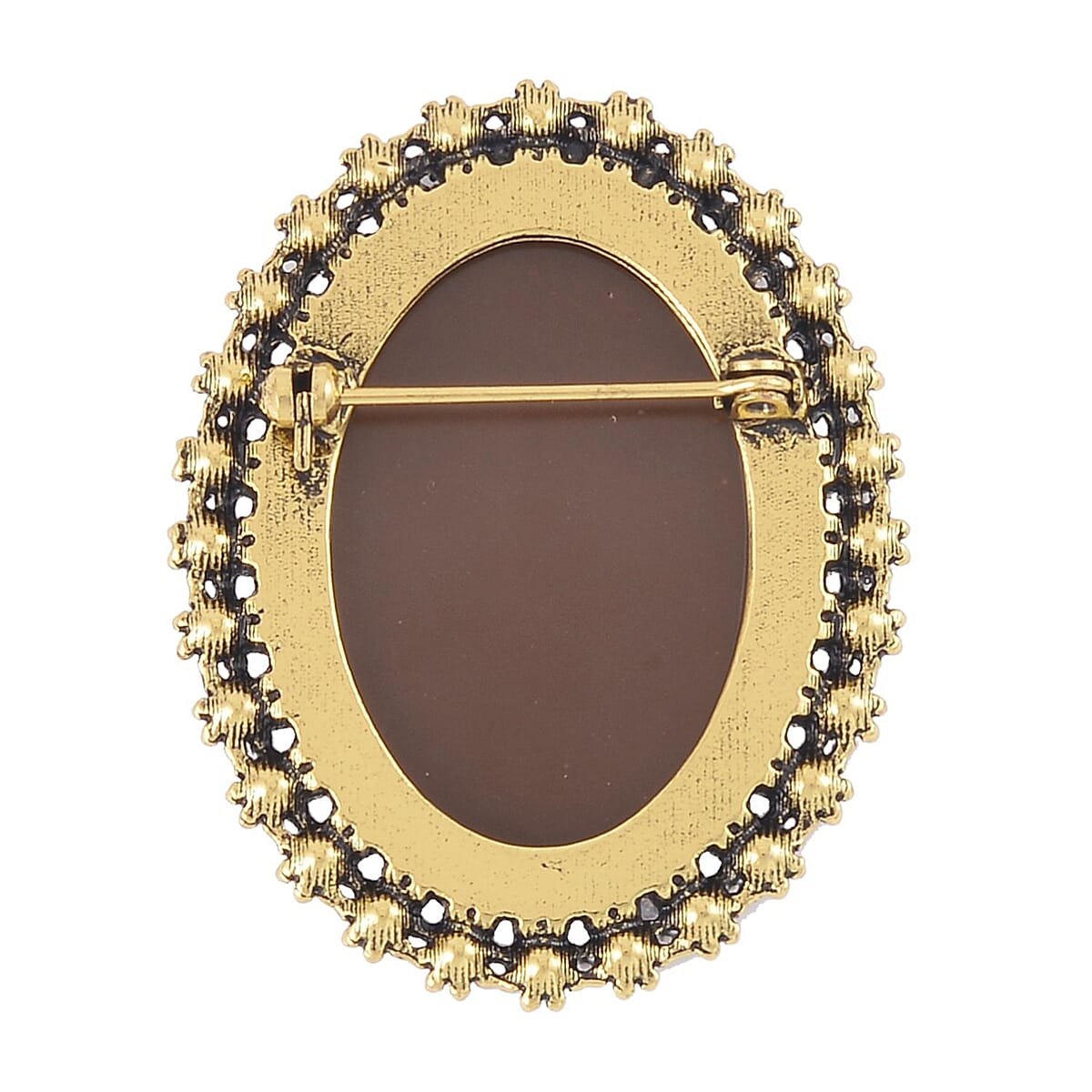 Brown Cameo, Champagne and Brown Austrian Crystal Brooch in Goldtone 8.00 ctw image number 3