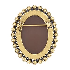 Brown Cameo, Champagne and Brown Austrian Crystal Brooch in Goldtone 8.00 ctw