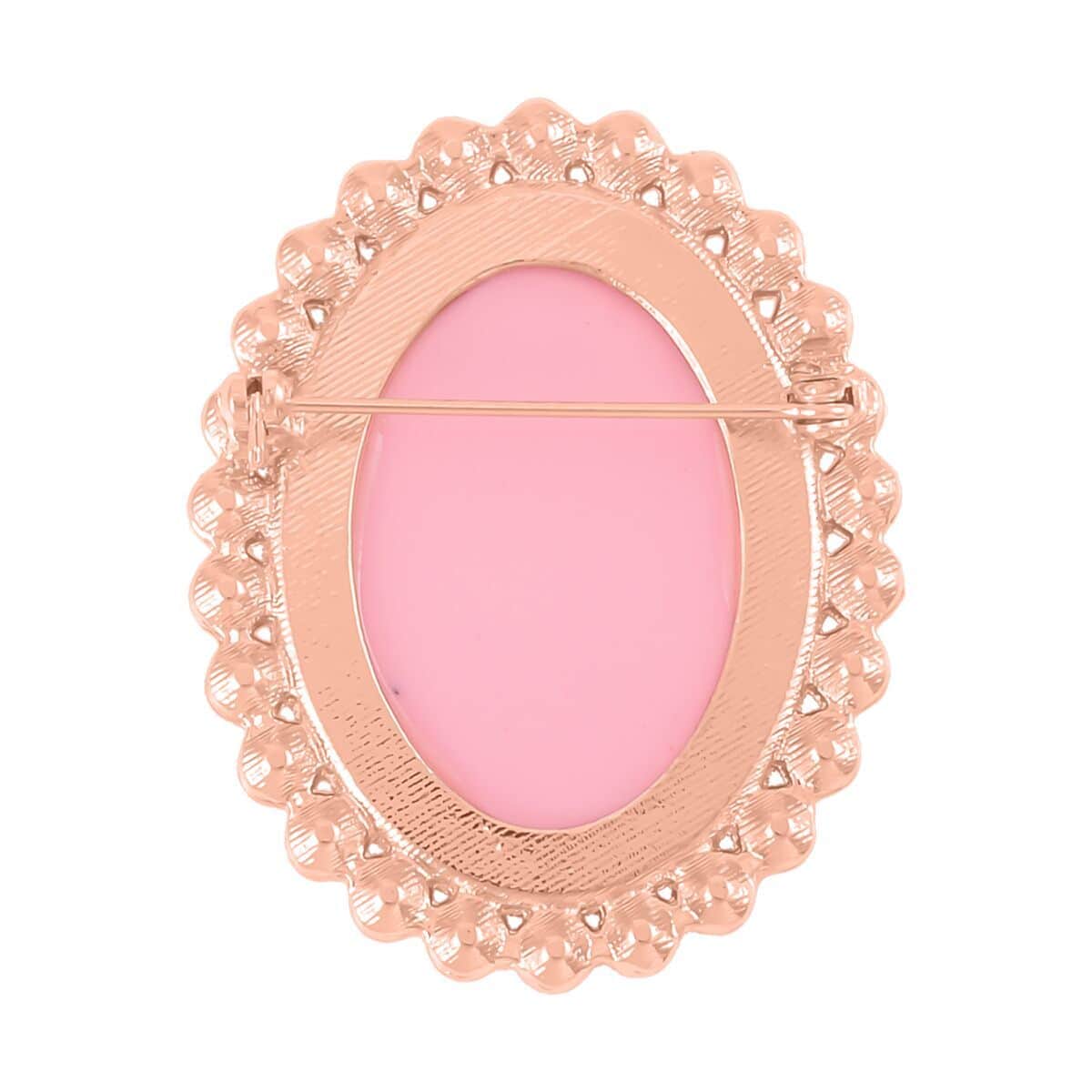Pink Cameo and Simulated Pearl Brooch in Goldtone 8.00 ctw image number 3