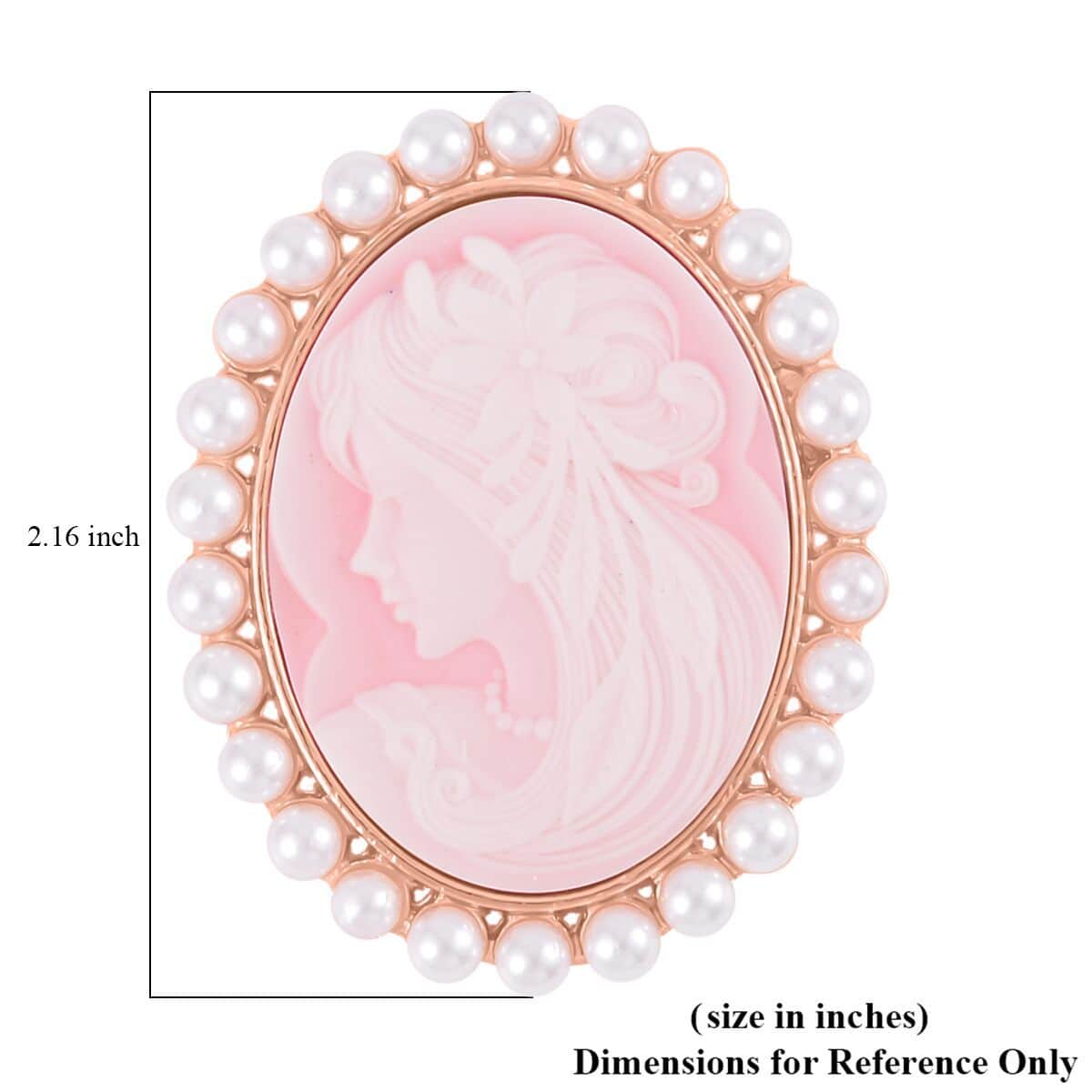 Pink Cameo and Simulated Pearl Brooch in Goldtone 8.00 ctw image number 4