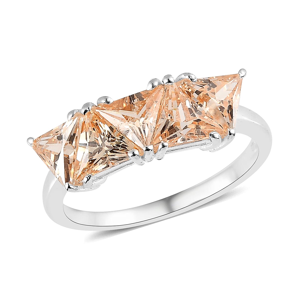 Simulated Champagne Diamond 5 Stone Ring in Sterling Silver (Size 10.0) 3.25 ctw
