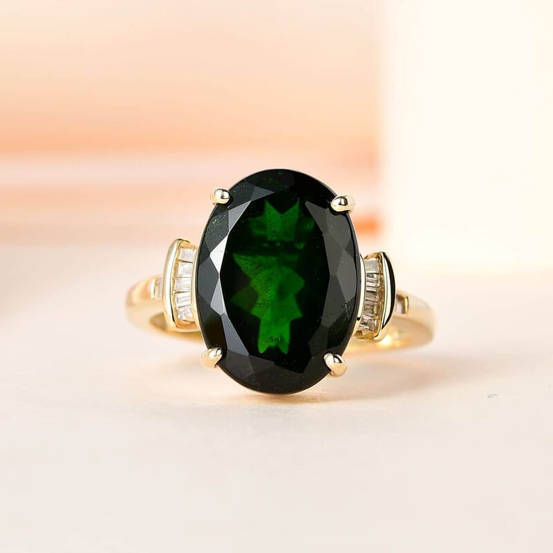 Luxoro 10K Yellow Gold Premium Chrome Diopside and Diamond Ring (Size 10.0) 5.80 ctw