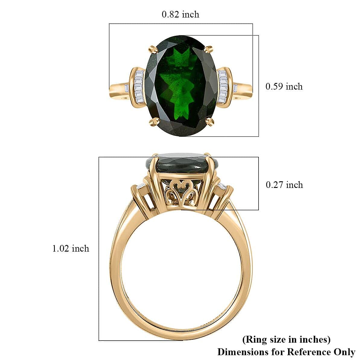 Luxoro 10K Yellow Gold Premium Chrome Diopside and Diamond Ring (Size 10.0) 5.80 ctw