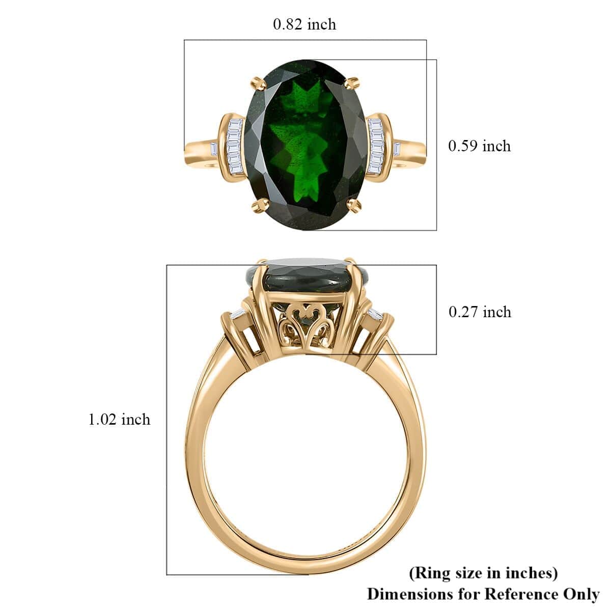Luxoro 10K Yellow Gold Premium Chrome Diopside and Diamond Ring (Size 10.0) 5.80 ctw image number 5