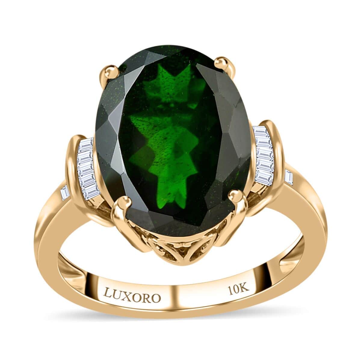 Luxoro 10K Yellow Gold Premium Chrome Diopside and Diamond Ring (Size 6.0) 5.80 ctw image number 0
