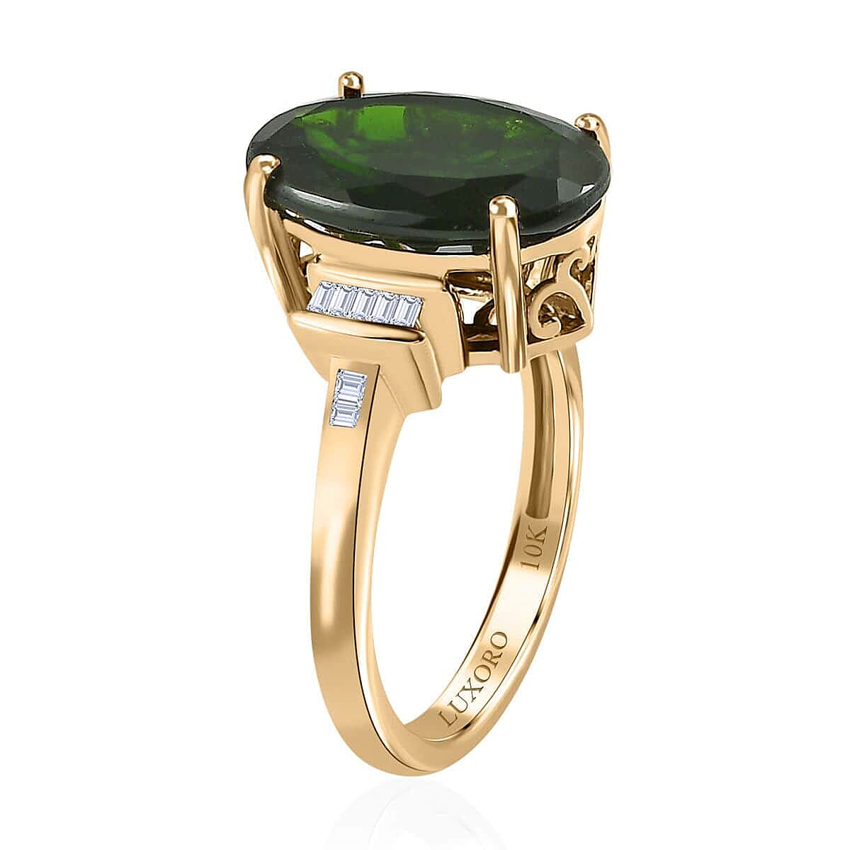 Luxoro 10K Yellow Gold Premium Chrome Diopside and Diamond Ring (Size 9.0) 5.80 ctw image number 3