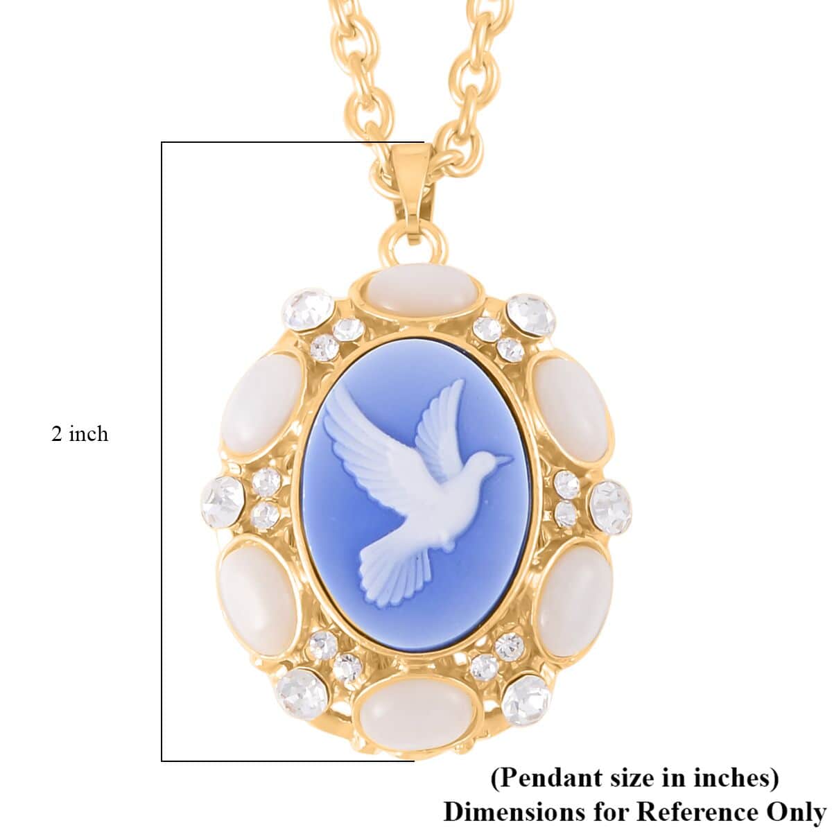 Blue Cameo and Multi Gemstone Pendant Necklace 20-22 Inches in Goldtone 9.50 ctw image number 5