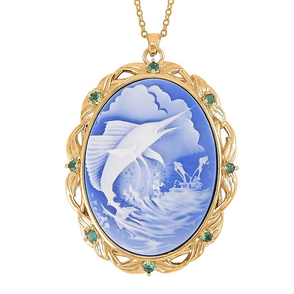 Cameo and Simulated Diamond Necklace 20-22 Inches in Goldtone 8.50 ctw