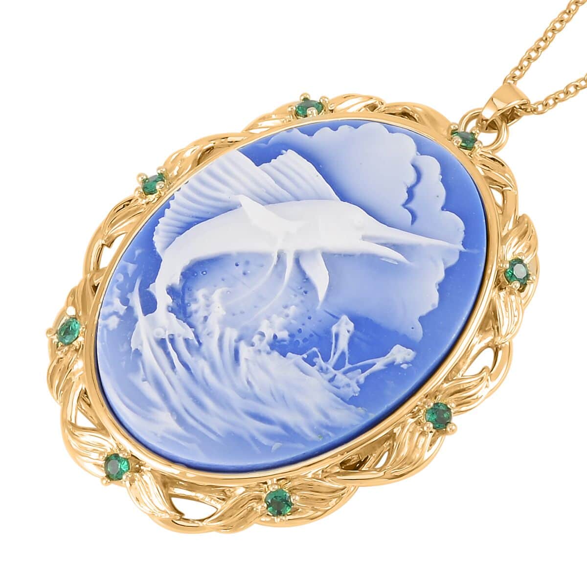 Cameo and Simulated Diamond Necklace 20-22 Inches in Goldtone 8.50 ctw image number 3