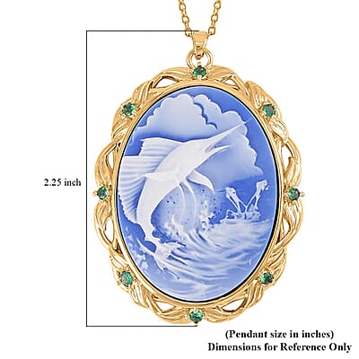 Cameo and Simulated Diamond Necklace 20-22 Inches in Goldtone 8.50 ctw