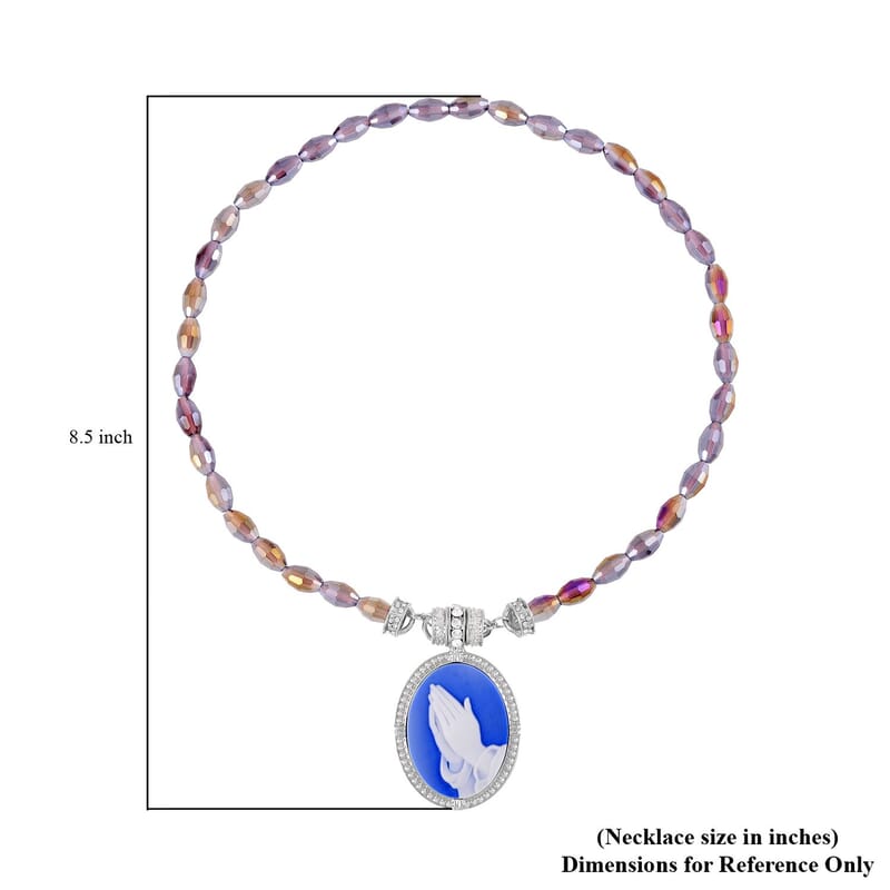 Blue Cameo and Multi Gemstone Necklace 20 Inches in Silvertone 8.00 ctw