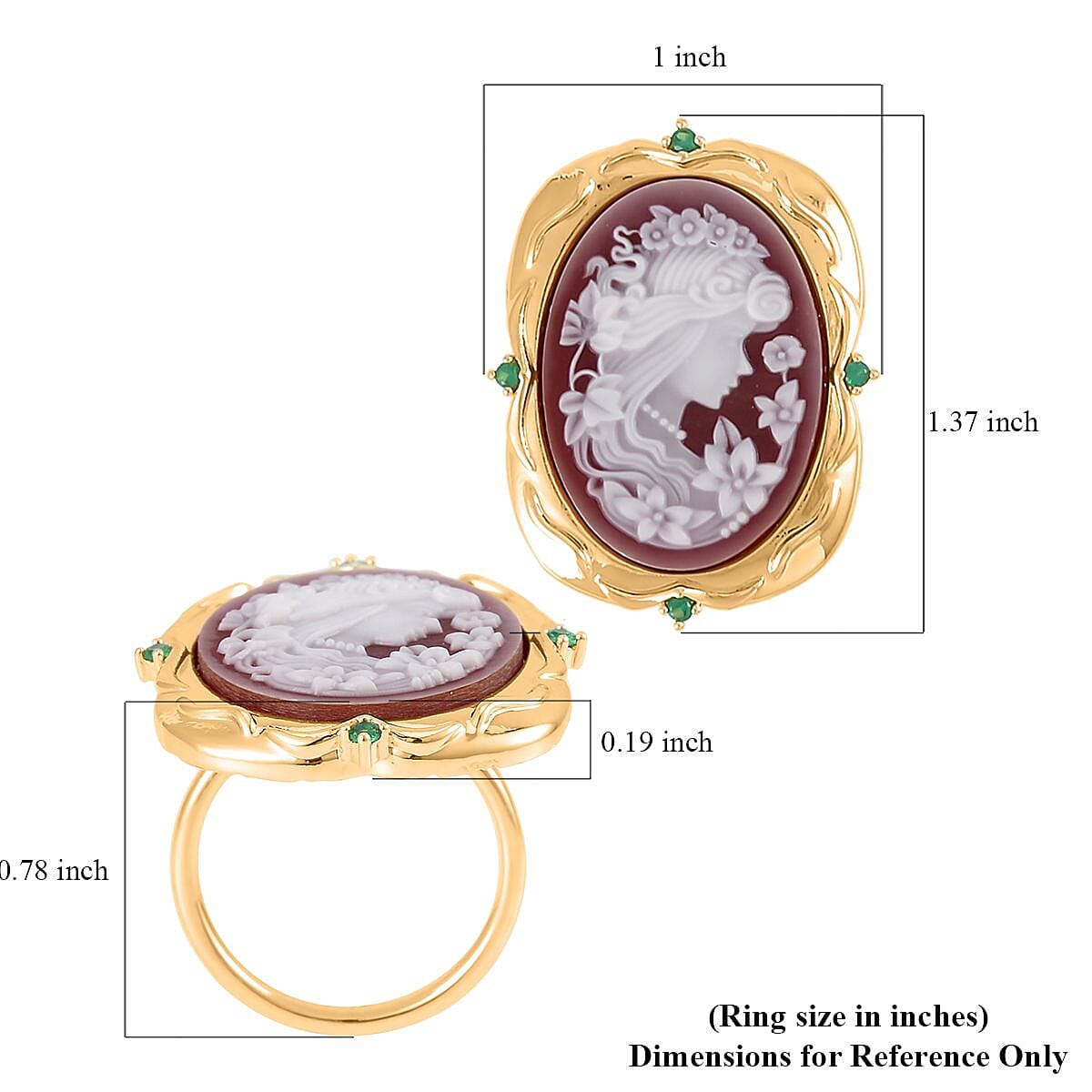 Red Color Cameo and Simulated Diamond Ring in Goldtone (Size 9.0) 3.20 ctw image number 5