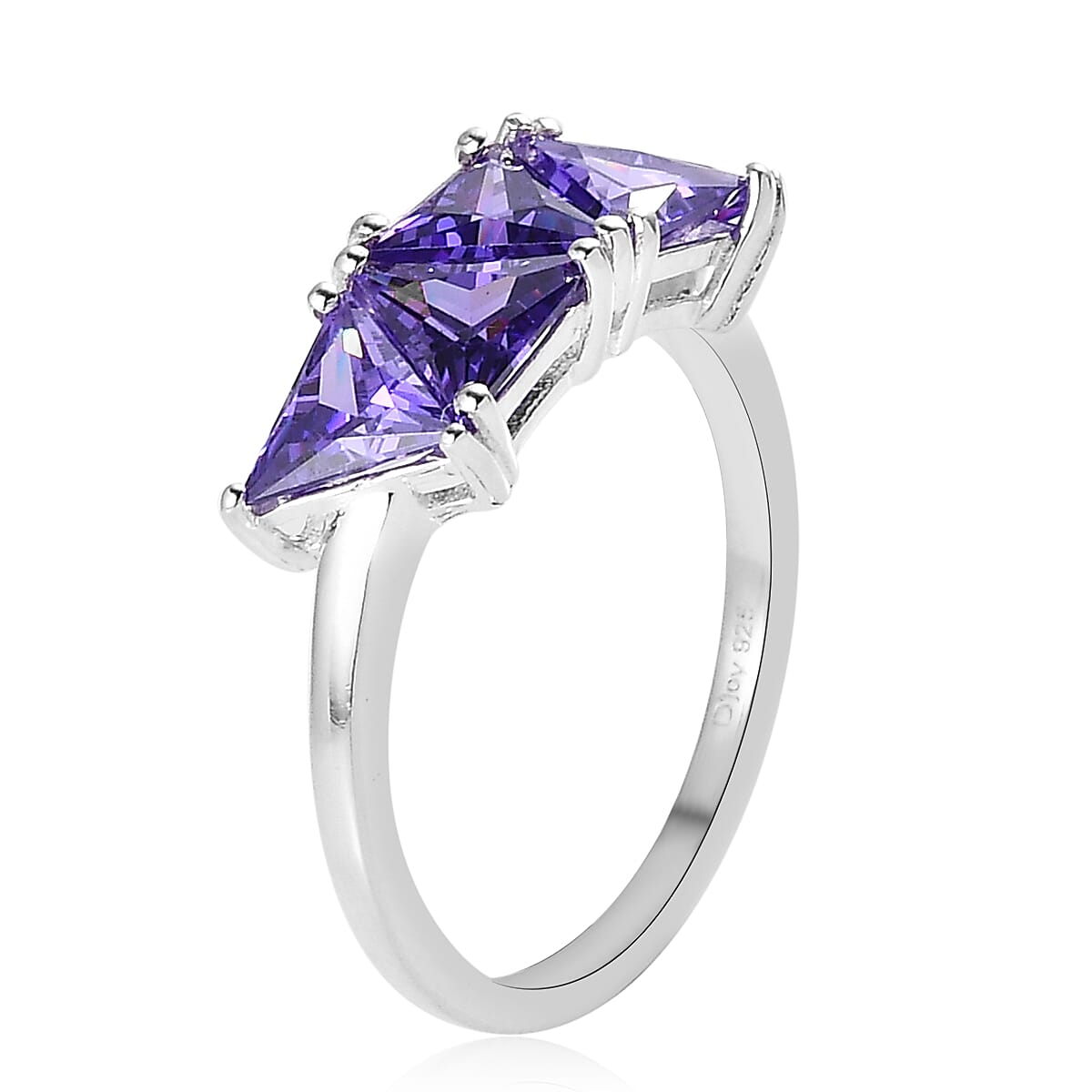 Simulated Purple Diamond 5 Stone Ring in Sterling Silver (Size 8.0) 3.10 ctw image number 3