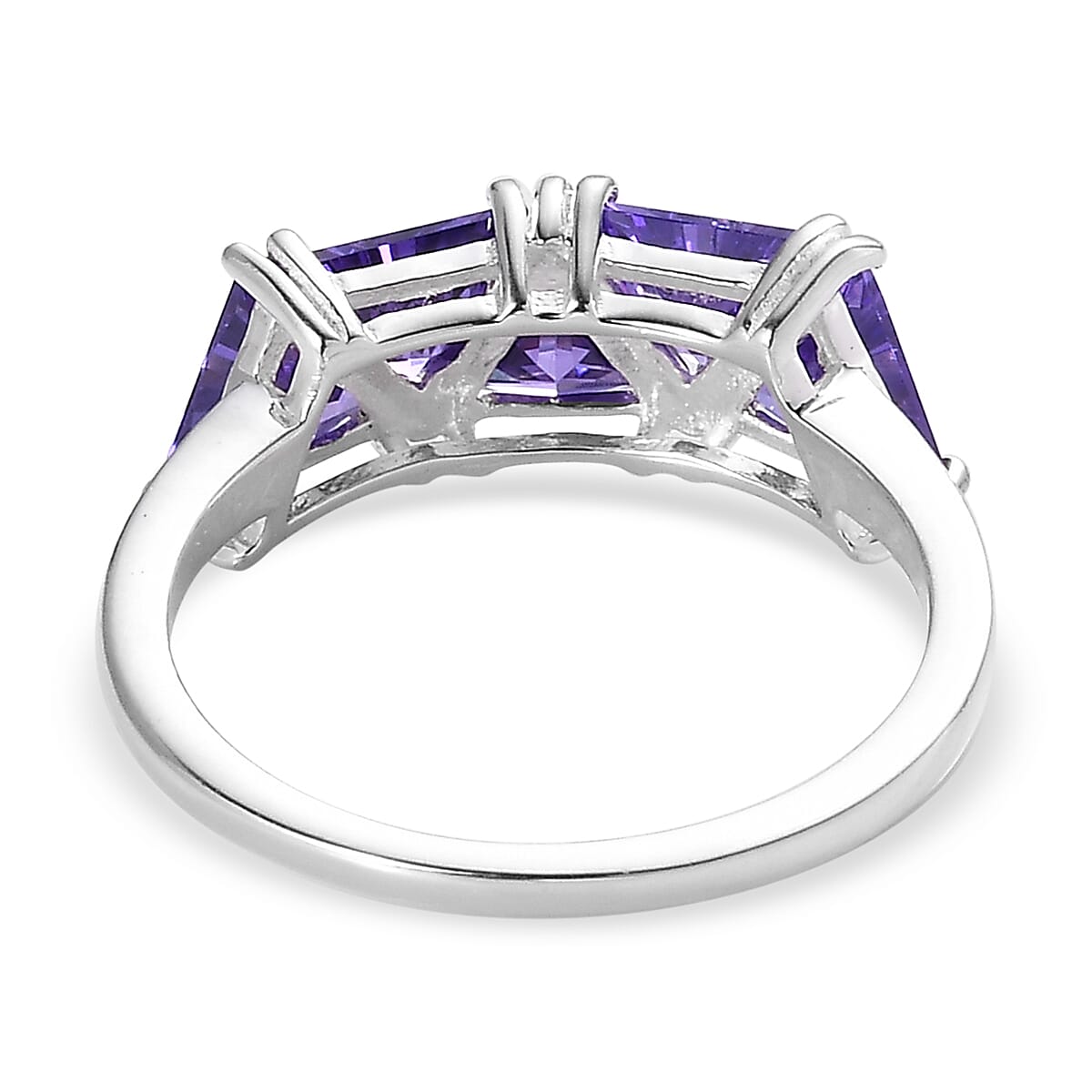 Simulated Purple Diamond 5 Stone Ring in Sterling Silver (Size 8.0) 3.10 ctw image number 4